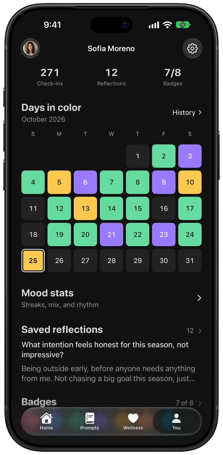 The You tab in dark appearance.
